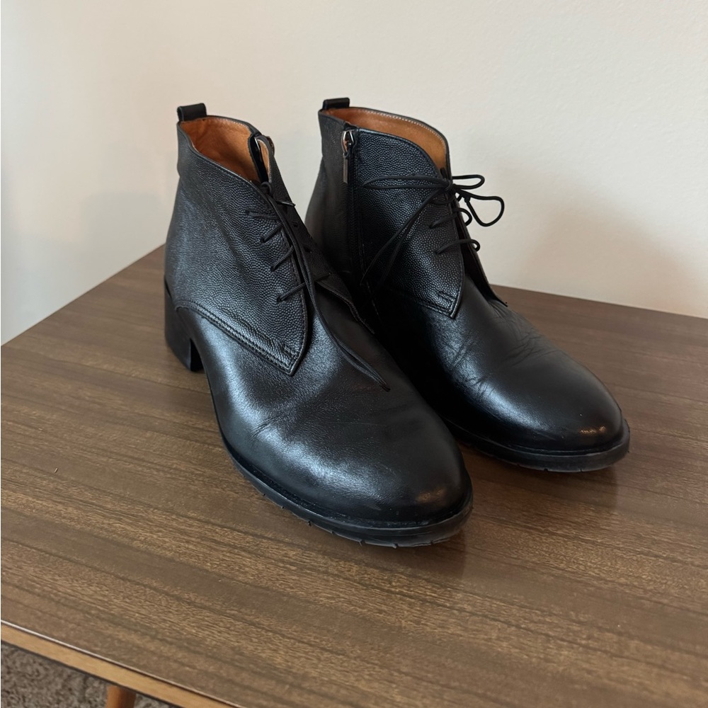 Shoe Embassy London Black Leather Short Lace Up Boots - Size 39